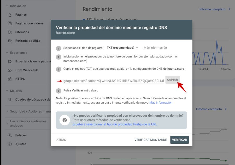 ¿Qué es Google Search Console? 2 Imagen de la verificación de google search console. Acto que se realiza en www.estefaniatiradomestre.com cuando hacemos una web