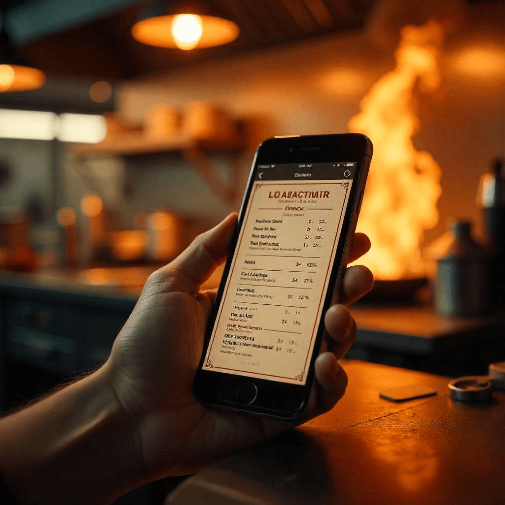 Imagen de un teléfono movil en cocina sujetado por el cocinero - Páginas web para restaurantes - www.estefaniatiradomestre.com
