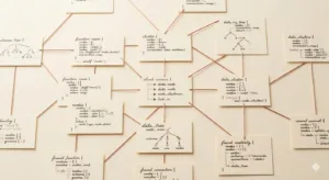 Peluquerias 25 tarjetas organizadas y conectadas representando la estructura del JSON-LD para SEO