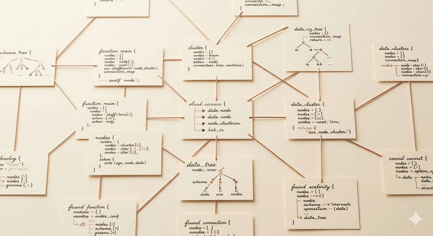 tarjetas organizadas y conectadas representando la estructura del JSON-LD para SEO
