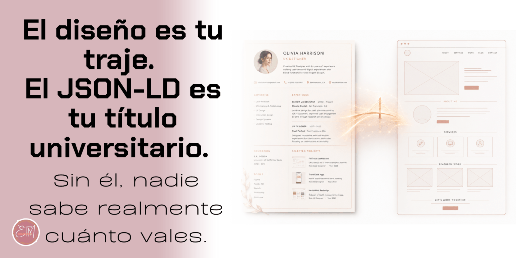 Por qué tu web es invisible para la IA 2 comparativa entre diseño web y JSON-LD como currículum digital